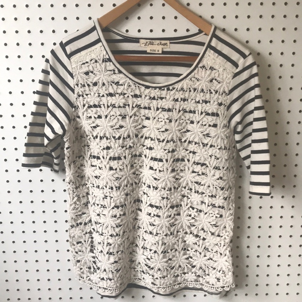 Anthropologie Lilis Closet Stripe Lace Top